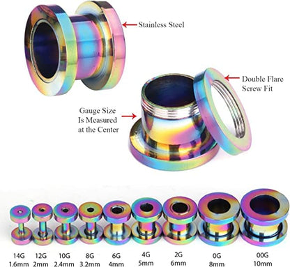 36pcs Ear Stretching Kit 14G-00G Surgical Steel Tapers Tunnels Gauges Set for Starter Women Men Expanders Body Piercing Jewelry… - color: Rainbow