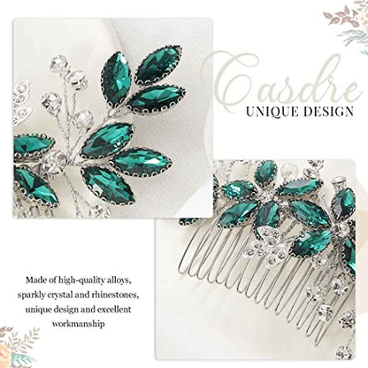 Casdre Crystal Bride Wedding Hair Comb Silver Leaf Bridal Hair Accessories Rhinestone Party Prom Hair Piece for Women and Girls (C Green) - color: C Green