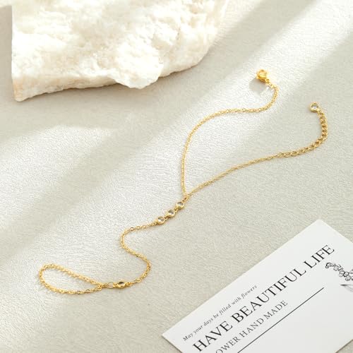 Cuzmly Bracelets for Women, Waterproof 14K Gold/Silver Plated Stackable Bracelets for Women Non Tarnish Trendy Dainty Paperclip Figaro Box Herringbone Hand Chain Bracelet Pack Stack Adjustable Jewelry for Women - style: Hand Chain B