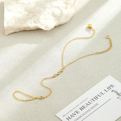 Cuzmly Bracelets for Women, Waterproof 14K Gold/Silver Plated Stackable Bracelets for Women Non Tarnish Trendy Dainty Paperclip Figaro Box Herringbone Hand Chain Bracelet Pack Stack Adjustable Jewelry for Women - style: Hand Chain B