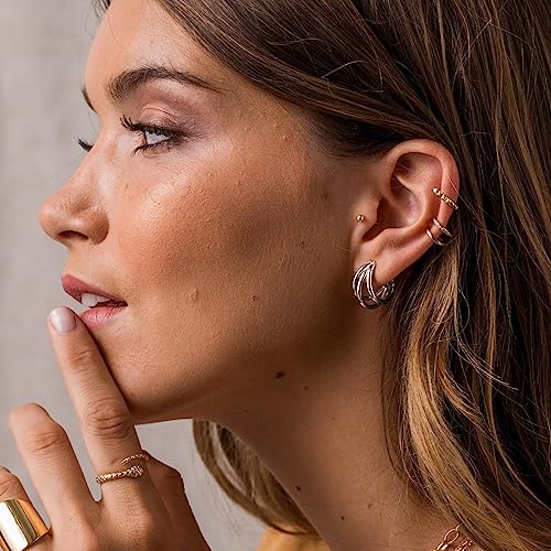 Chunky Gold Hoop Earrings for Women 14k Gold Plated Thick Triple Earrings | Hypoallergenic Trendy Chunky Gold Hoops Earrings,Dainty Jewelry Gifts for Women - style: Silver Triple-Layer Overlap Earrings (Small)