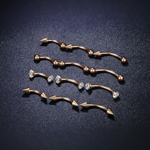 Rook Daith Piercing Jewelry 16G Stainless Surgical Steel Curved Barbell Eyebrow Rings Vertical Labret Lip Piercing Jewelry Rook Daith Earrings for Women Men 6MM 8MM 10MM Hypoallergenic - color: Rose Gold-6MM 8MM 10MM