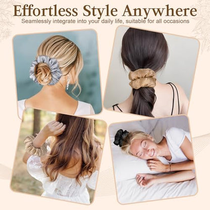 4Pcs Large Satin Hair Scrunchies, Big Pillow Scrunchies for Women Girls Silk Sleepy Scrunchie Ponytail Holders for Thick Hair - color: Elegant Colors