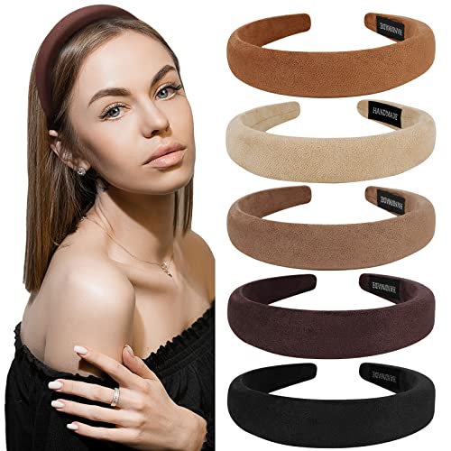 Ondder 5 Pack Padded Headbands for Women & Girls - Velvet Vintage Assorted 90s Puffy Sponge Head Bands - Hair Accessories - color: Multi-colored B