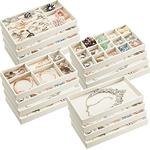 Kenning 16 Pcs Stackable Jewelry Organizer Trays for Drawers, Velvet Jewelry Drawer Inserts Trays Earring Organizer, 8. 3x5x1 Inch Dresser Ring Easter Earring Storage Display for Women Teacher Gifts