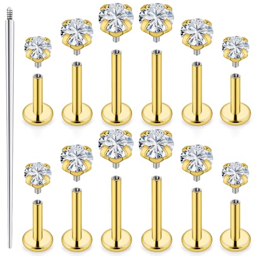 18G 16G 14G Lip Labret Medusa Nose Rings Studs Flat Back Earrings Internally Threaded 316L Surgical Steel Cartilage Tragus Helix Conch Earrings Piercing Jewelry for Women Men 6mm 8mm 10mm - color: 16G - Gold Tone-6/8/10mm Bar