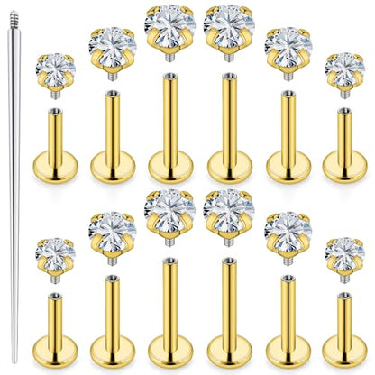 18G 16G 14G Lip Labret Medusa Nose Rings Studs Flat Back Earrings Internally Threaded 316L Surgical Steel Cartilage Tragus Helix Conch Earrings Piercing Jewelry for Women Men 6mm 8mm 10mm - color: 16G - Gold Tone-6/8/10mm Bar