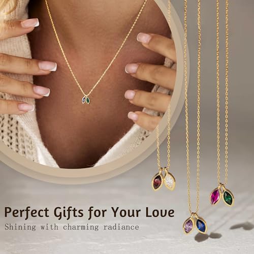 2026 Graduation Gifts Birthstone Necklace for Women Dainty Gold Necklace with 2 Birthstone Birthday Gift for Her Teen Girl Gift Trendy Stuff for Her Mom Daughter Girlfriend Friend Christmas Stocking Stuffers - color: 01-11 Jan & Nov, style: Leaf