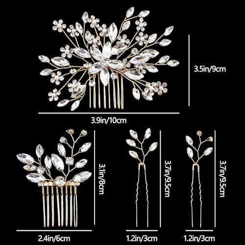 4 Pcs Bridal Crystal Hair Pins, Wedding Hair Comb Accessories with Rhinestone Bridal Headpiece Jewelry for Brides Bridesmaids Women Girls Updo (Crystal) - color: Crysral
