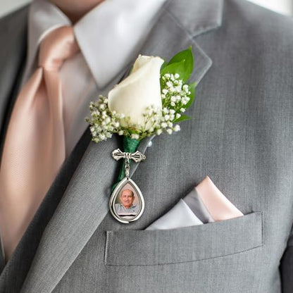 Personalized Photo Wedding Bouquet Charm, Double Sided Round Glass Photo Locket Pendant Pin Brooch, Handmade Memorial Picture Frame Bridal Shower Gift For Bride & Groom - color: Teardrop - Gold