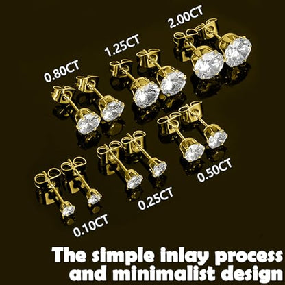 Stud Earrings Set, Round Clear Cubic Zirconia Ear Studs for Women and Men Sensitive Ears Stainless Steel CZ Earrings Hypoallergenic Cubic Zirconia Earrings Set Small Piercing Earring, 6 Pairs - color: Golden-6-claw