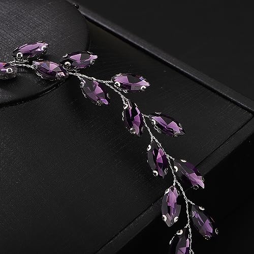 Teyglen Bride Wedding Crystal Hair Vine Full Purple Crystal Headband Bridal Hair Accessories Wedding Headpiece Handmade Rhinestone Hair Piece Headband for Women Girls (Purple) - color: Purple