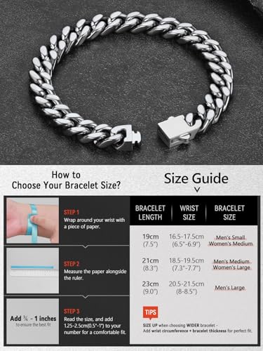 FaithHeart Cuban Link Bracelet for Men, Silver/Black/14K Gold Plated Stainless Steel Wrist Link Hip Hop Chain Bracelets, 5mm/7mm/9mm/12mm Width, 7.5"/8.3"/9" Length, with Gift Box - color: A. Silver-05mm Width, size: Length 8.3 Inches