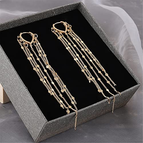 Chic Charm 14k Gold Silver Plated Big Chandelier Tassel Long Chain Geometry Huggie Hoop Dangle Drop Earrings for Women Statement Jewelry Gifts - color: Gold