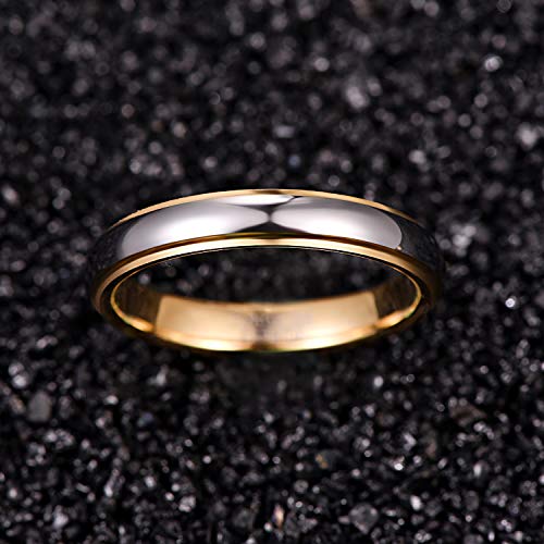 NUNCAD Men Women Tungsten Wedding Engagement Band | 4/6/8mm Two-tone Gold Silver, Domed Polished Step Edges, sizes 5-12 Wedding Band - color: 4mm-Gold & Silver