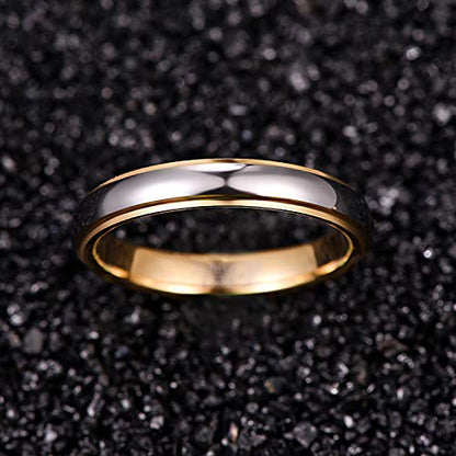 NUNCAD Men Women Tungsten Wedding Engagement Band | 4/6/8mm Two-tone Gold Silver, Domed Polished Step Edges, sizes 5-12 Wedding Band - color: 4mm-Gold & Silver