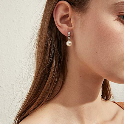Han han Pearl Stud Earrings for Women 925 Sterling Silver, Pearl Jewelry Gift for Women 8MM-13MM - style: C- 3 Stones Pearl Studs-10mm