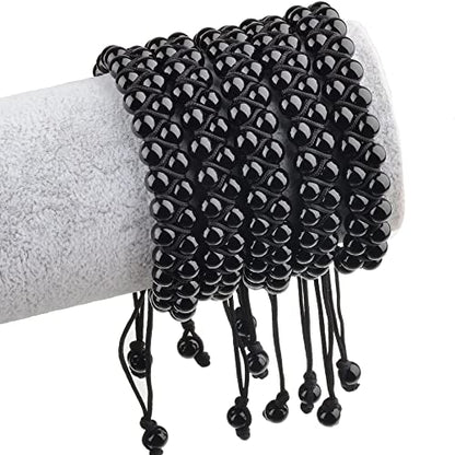 MASSIVE BEADS Double Layer Natural Chakra Healing Power Crystals Macrame Bracelet Yoga Stone Beads Gemstone Meditation Relax Anxiety Bangle for Unisex Women Men - color: Black Onyx, size: 4mm