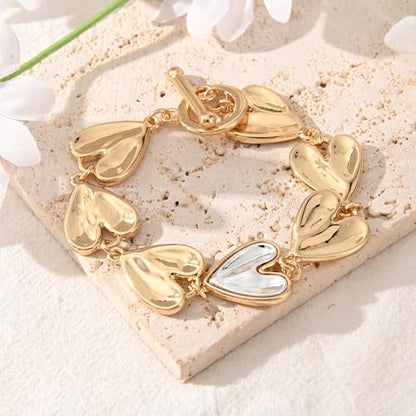 14K Gold & Silver Plated Lightweight Link Bracelet for Women | Stackable Bracelets ,14K Gold Plated Bracelets with CZ,Lightweight Trendy Chain Bracelet Jewelry Gift - style: gold heart chain