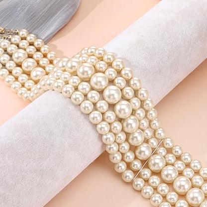 Yolev 5 Layers Boho Round Imitation Pearl Choker Necklace Vintage Multi Strands Pearl Collar Pearl Choker Necklaces for Women Bridal Wedding 20s Flapper Themed Party