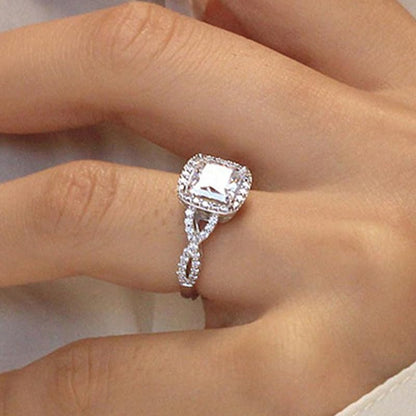 18k White Gold Plated Cubic Zirconia Promise Rings for Her, Halo Engagement Rings,Square Wrap Chain Twisted Arm Ring Cocktail Ring Princess Cut Engagement Eternity Ring for Women Size 6-10（10） - size: 10