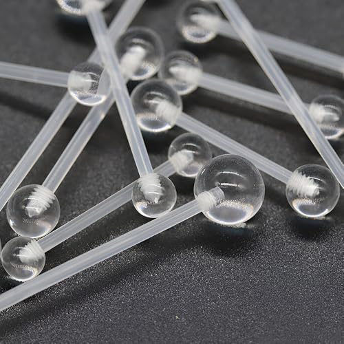 Clear Tongue Barbell Piercing Set for Women Men 16 G Acrylic Hypoallergenic Belly Button Ring Kit Plastic Cute Nipple Rings Long Piercings Retainers Bars Jewelry Body Jewellery 6 pcs Size 6-16 MM