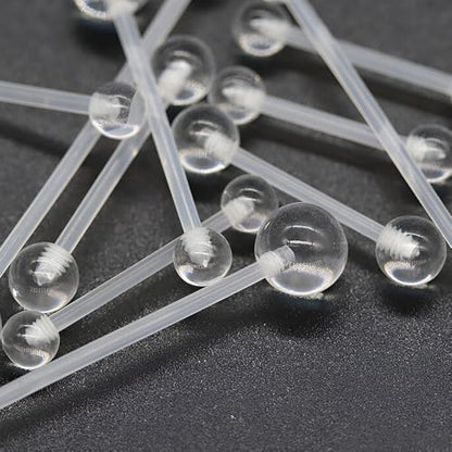 Clear Tongue Barbell Piercing Set for Women Men 16 G Acrylic Hypoallergenic Belly Button Ring Kit Plastic Cute Nipple Rings Long Piercings Retainers Bars Jewelry Body Jewellery 6 pcs Size 6-16 MM