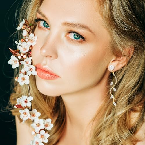 ASOQOLA Clip on Earrings Non Pierced for Women Long Dangle Drop Clip Earrings - Cubic Zirconia Leaf Earrings for Women Wedding Party Prom Jewelry Gifts - color: Gold-white