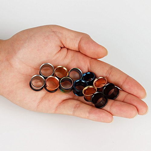 KUBOOZ 12pcs Set Colorful Stainless Steel O-ring Ear Plugs Tunnels Gauges Stretcher Piercings - style: Gauge:7/8"(22mm)