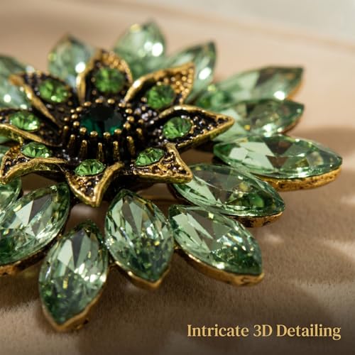 QCWN Large Flower Brooches and Pins for Women Vintage Rhinestone Sunflower Brooch Costume Jewelry Lapel Hat Pins for Wedding Dresses Bouquet Gifts - style: 1Pcs Olive Green