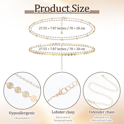 Waist Beads For Women Gold Waist Chain Body Chain Jewelry | 2 Layer Copper Belly Chain Jewelry 27.5" + 9.8" Adjustable Belt for Festival Beach Summer for Women