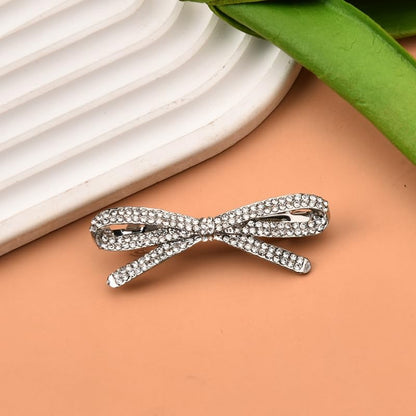 Rhinestone Bow Hair Barrettes for Women Girls Sparkling Glittering Bow-Knot French Barrettes Silver Crystal Hair Clips Hairpins Hair Pin Ponytail Holders Bling Metal Hair Bow Clips Accessories - color: Rhinestone