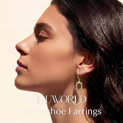 Gold Dangle Earrings for Women,Horseshoe Hoop Huggie Earrings with Heart Cubic Zirconia Hypoallergenic Lightweight Dangling Earrings Lucky Jewelry Gifts Perfect for Christmas,Birthday,Anniversary - style: Heart Horseshoe
