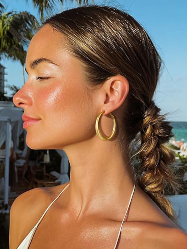 KeyStyle 5mm Thick Hoop Earring，Large Gold Hoop Earrings for Women | Stainless Steel Hoops Earring 14K Gold Plated/Silver/Black Hoop Lightweight Hypoallergenic Hollow Tube Hoop(40/60/80MM) - color: Gold, size: 40mm