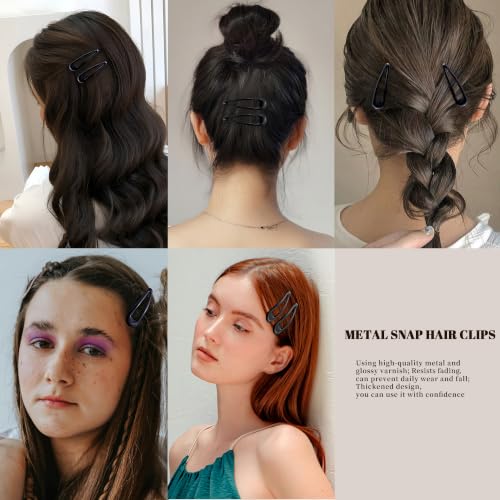 20 PCS Metal Snap Hair Clips Water Drop No Slip Barrettes for Women Bright Small Hair Clips For Thick And Thin Fine Hair,Black,1.97 x 0.5 In. - color: Black
