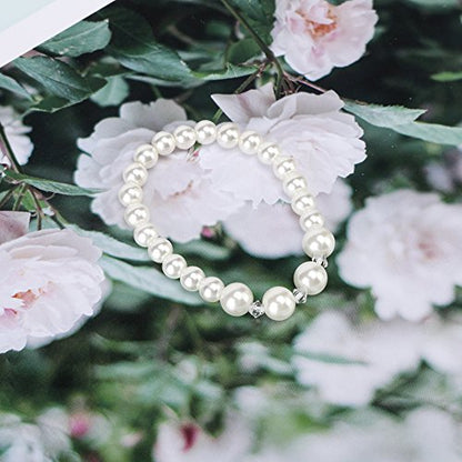 LEILE Faux Pearl Necklace Set for Women, Bracelet Earrings | Butterfly Pendant Design/Crystal/Rhinestone Daily Elegant Outfit, Gift - style: White, 14.5 in