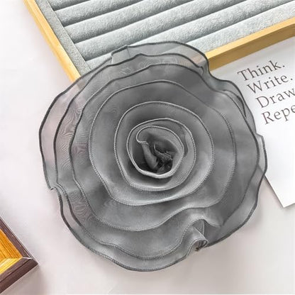 10inch Extra Large Flower Brooch Pin for Women Fashion Dainty Organza Satin Fabric Big Camellia Brooches Lapel Pins Wedding Dance Party Dress Accessories Exaggerated Jewelry Gift - color: 10 inch Grey