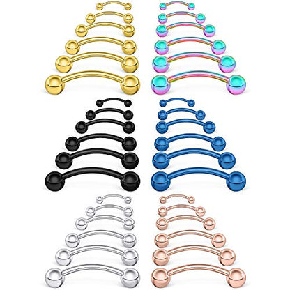 SCERRING 18-36PCS 16G Stainless Steel Eyebrow Tragus Helix Rook Daith Earrings Tongue Nipple Belly Lip Ring Barbell Body Piercing Jewelry 6-16mm - color: 36PCS - Mix Color