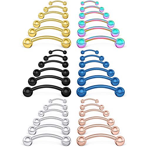 SCERRING 18-36PCS 16G Stainless Steel Eyebrow Tragus Helix Rook Daith Earrings Tongue Nipple Belly Lip Ring Barbell Body Piercing Jewelry 6-16mm - color: 36PCS - Mix Color