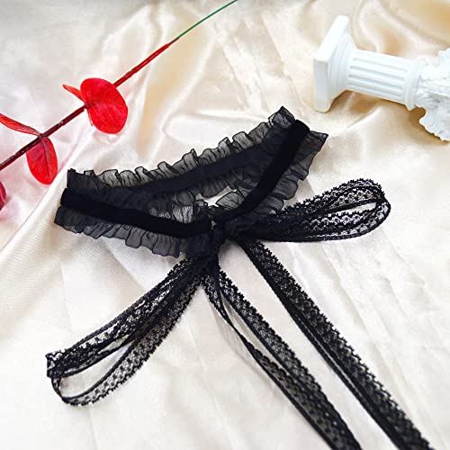 MOMOCAT Lace Choker Necklace for Women Bridal 90s Gothic Tatoo Choker Collar Kawaii Chocker Necklace Flower Ribbon Lolita Accessories - color: Black