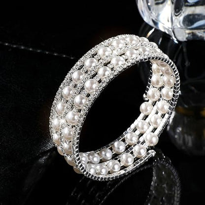 Pearl Stretch Cuff Bracelet for Women Adjustable Multilaye Rhinestone Crystal Bracelet Wedding Party Brides Bridesmaid Jewelry - color: A style