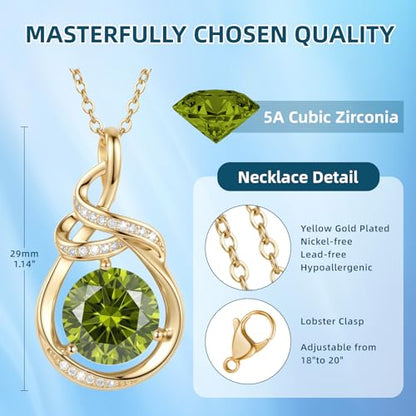 Teardrop Birthstone Necklace for Women 14K Gold/White Gold Elegant Ribbon Pendent Anniversary Love Birthday Gifts for Mom Women, 18"+2" Inches - color: Gold-08-Aug Birthstone