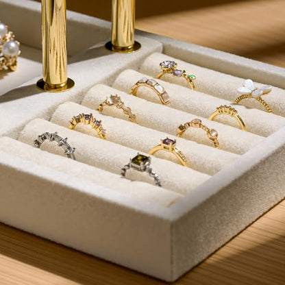 Bracelet Holder Jewelry Organizer Display - 3 Tier T Bar Velvet Stand, Beige Jewelry Storage for Bracelet, Necklaces, Earrings, Rings, Watches - color: Beige