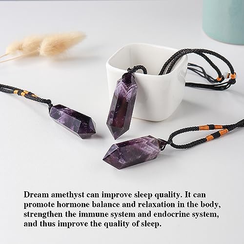 Runyangshi Dream Amethyst Healing Crystal Pendants, Double Pointed Natural Crystal Quartz Necklace 6 Faceted Chakra Crystal Wand Stone - color: Dream Amethyst