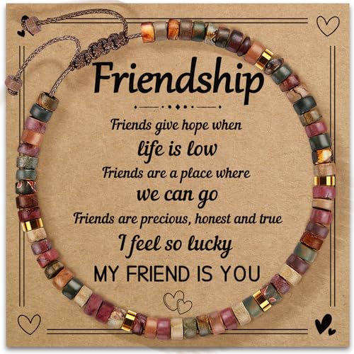 Inspirational Bracelet Gifts for Women, Natural Stone Beaded Bracelets | Thinking of You Get Well Soon Encouragement Healing Bracelets Christmas Day Birthday Gifts for Women Friends Sister - color: A-I JASPER STONE-FRIENDSHIP