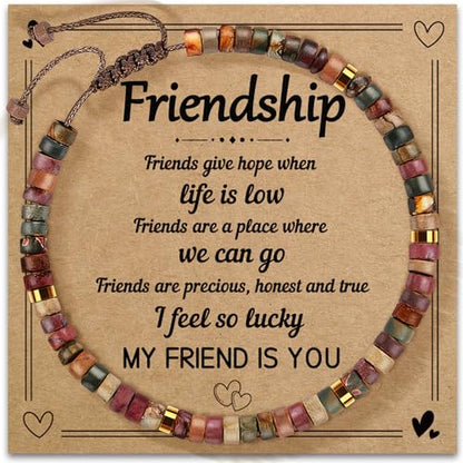 Inspirational Bracelet Gifts for Women, Natural Stone Beaded Bracelets | Thinking of You Get Well Soon Encouragement Healing Bracelets Christmas Day Birthday Gifts for Women Friends Sister - color: A-I JASPER STONE-FRIENDSHIP