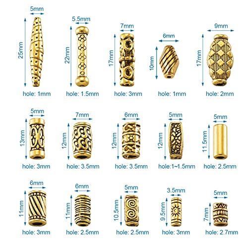 Craftdady 150Pcs Antique Gold Tube Bar Spacer Beads Tibetan Metal Column Barrel Drum Beads for Jewelry Crafts Making Hole:1-3.5mm - color: Antique Gold, Tube,150pcs