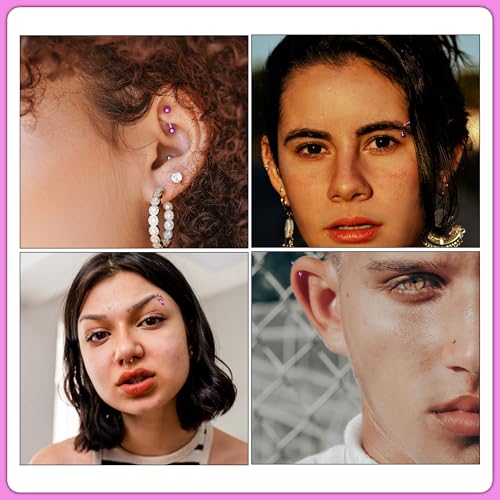 BLISI G23 Solid Titanium Eyebrow Piercing Jewelry, Gold Black Rose Gold Silver Pink Rainbow Eyebrow Rings 16G Curved Barbell,Tiny Vertical Labret Lip Jewelry Rook Piercing Jewelry for Women and Men - color: Pink 1