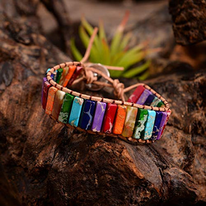YGLINE Boho Handmade Wrap Leather Tube Crystal Stone Bracelet for Women - color: mix tube
