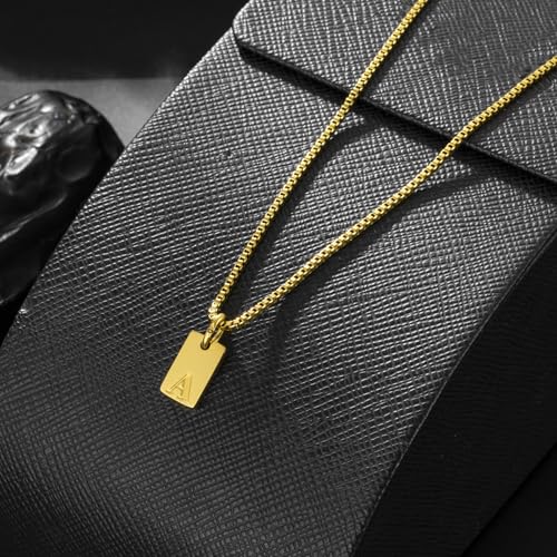 Gold Plated Square Initial Necklace Waterproof A-Z Letter Pendant on Thin Chain - Dainty, Stackable Jewelry for Women - color: Golden-E, size: F